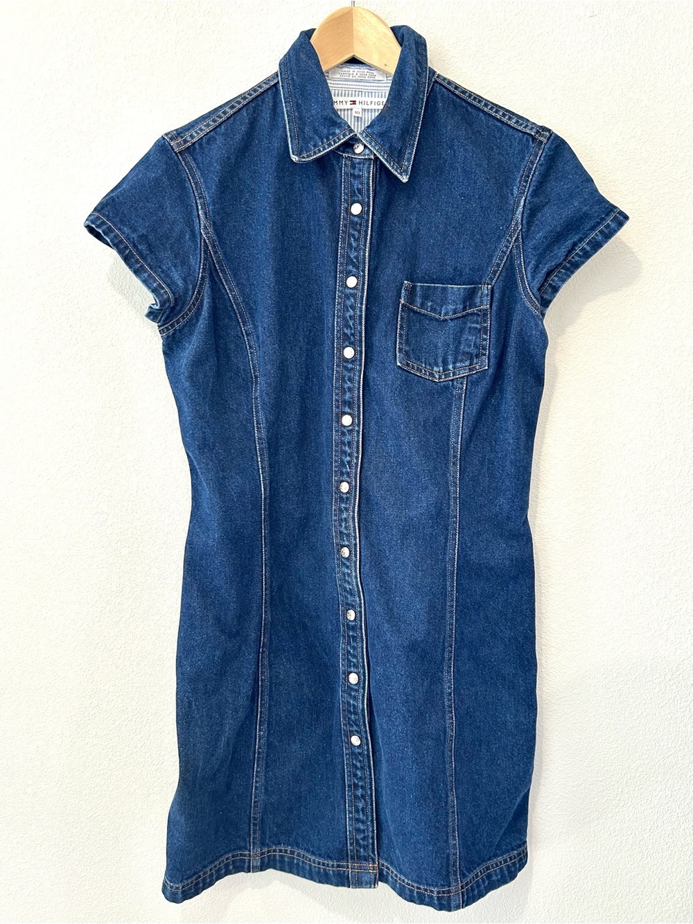 Tommy Hilfiger Dark Denim Snap Front Dress Casual Preppy Blue Jean Size 10
